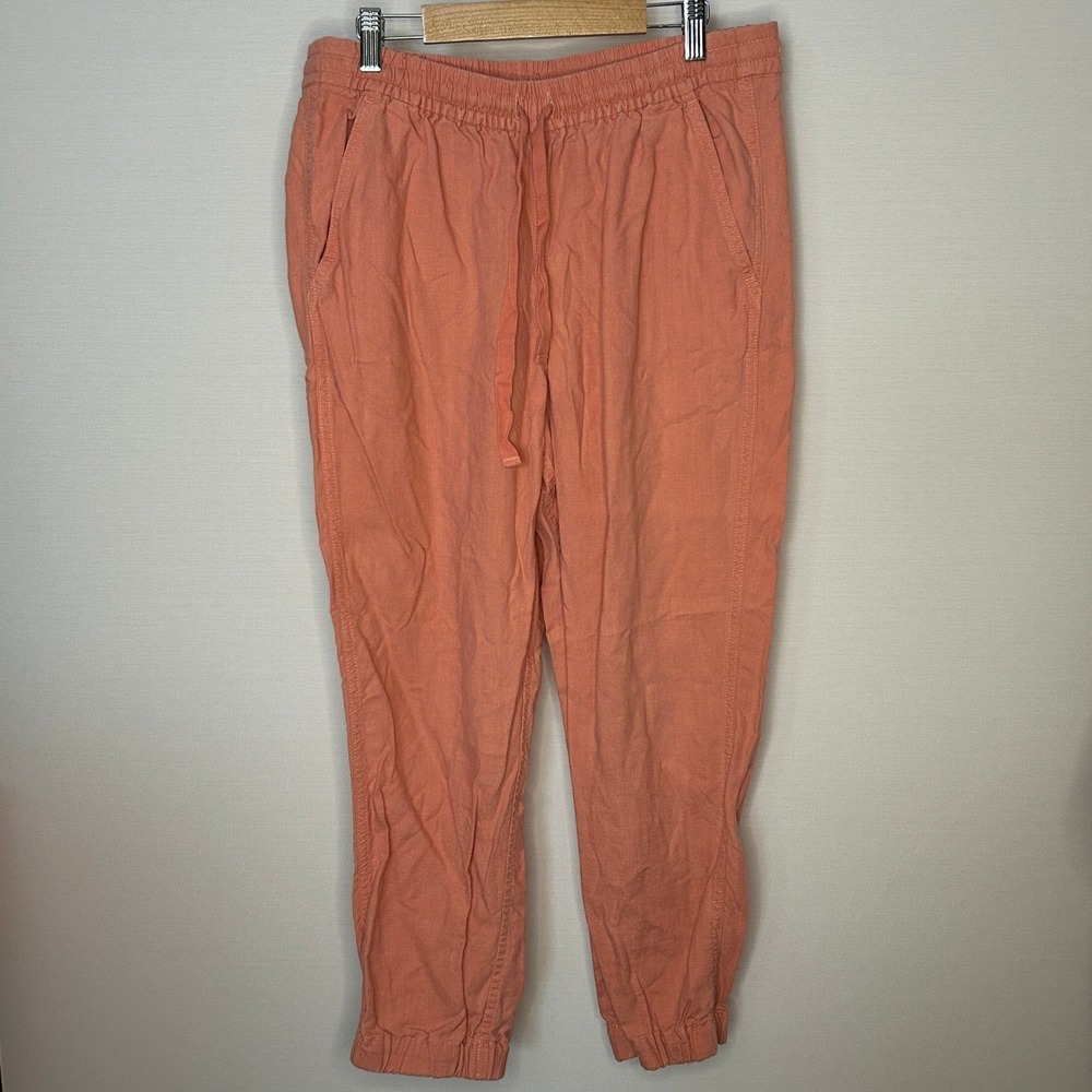 Point Sur J.Crew Linen Lyocell Joggers Coral Orange Elastic Waist Pants 6 Beachy